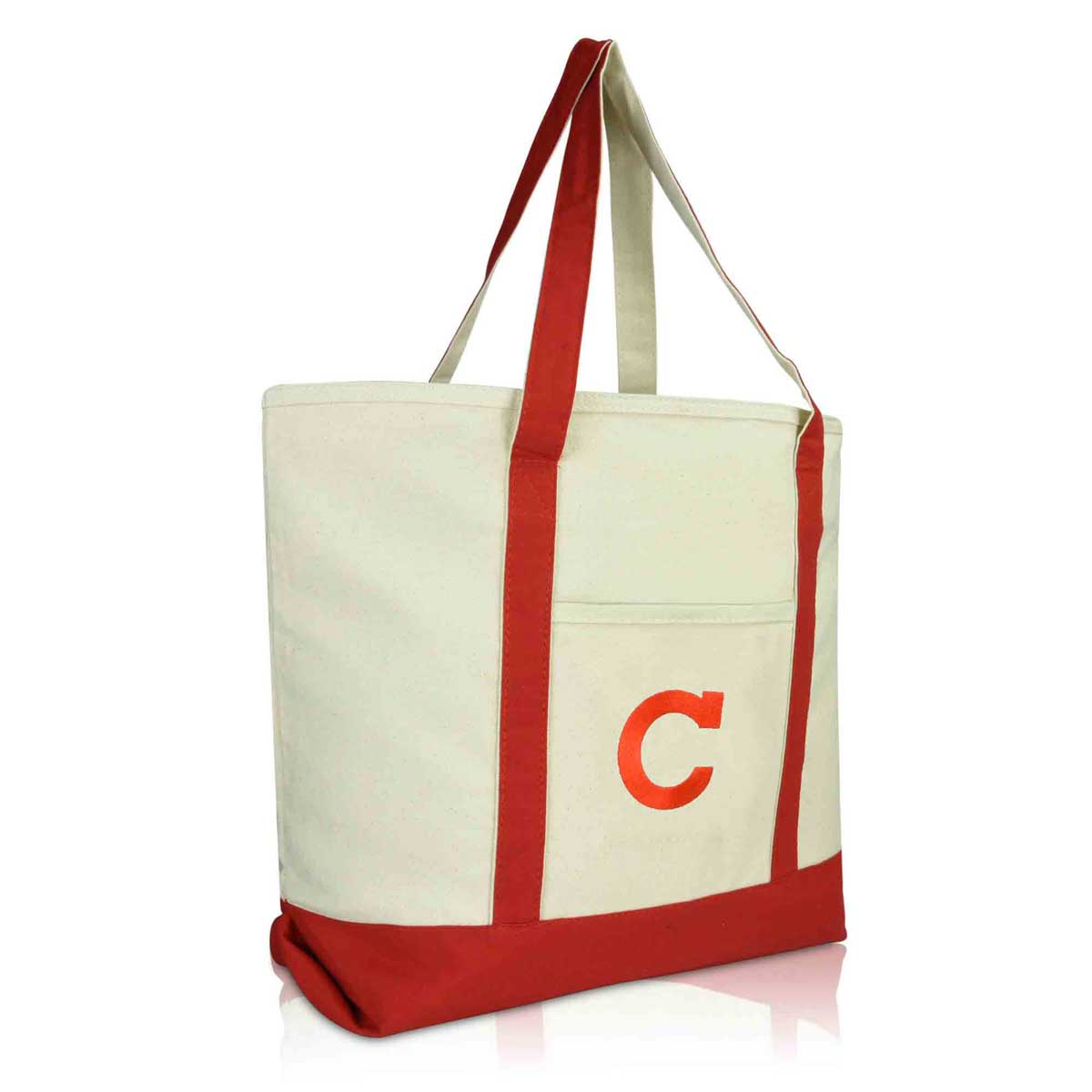 Monogrammed Zippered Top Canvas Tote With Handles : Medium 