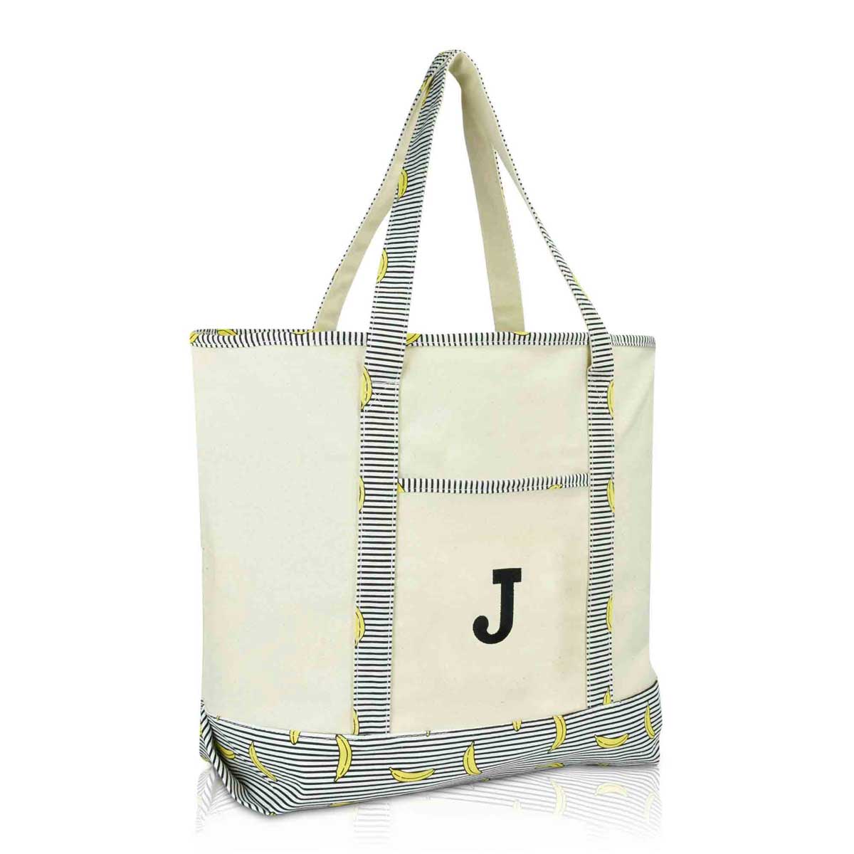 Dalix Initial Tote Bag Personalized Monogram Zippered Top Letter - D Black