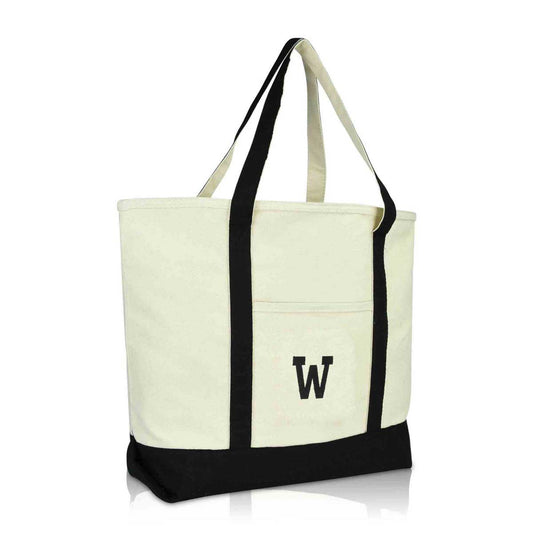 Dalix Initial Tote Bag Personalized Monogram Zippered Top Letter - W