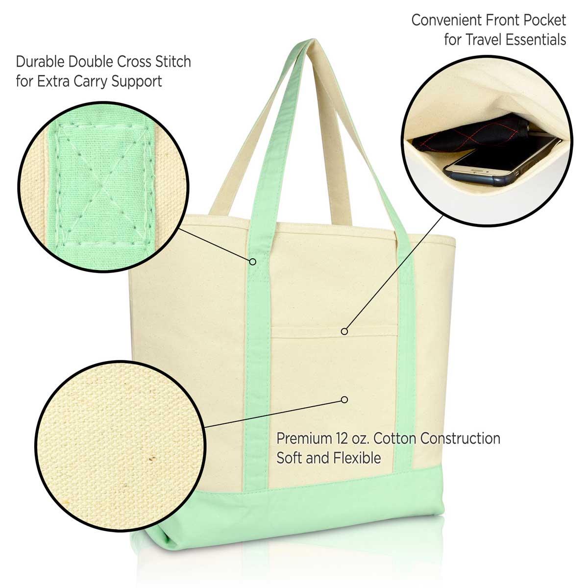 Dalix 23 Premium 24 oz. Cotton Canvas Shopping Tote Bag in Navy Blue