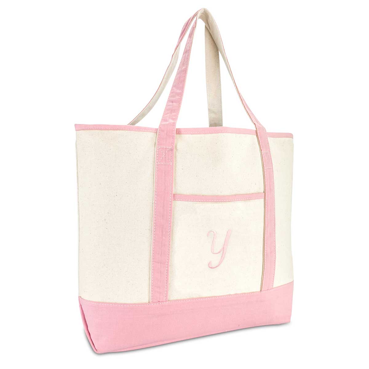 Dalix Women s Cotton Canvas Tote Bag Large Shoulder Bags Pink Monogram