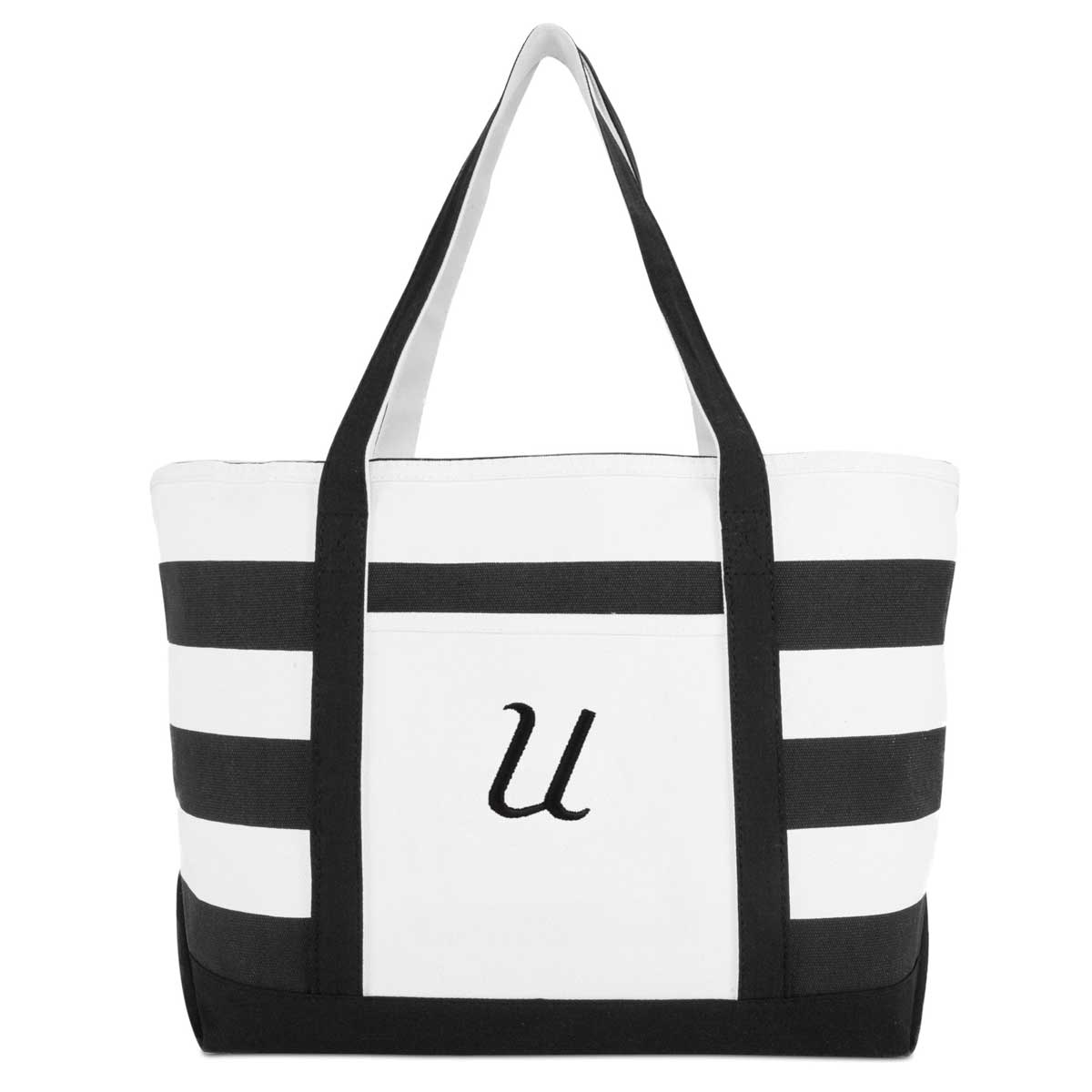 Dalix Striped Beach Bag Tote Bags Canvas Personalized Black Ballent Le