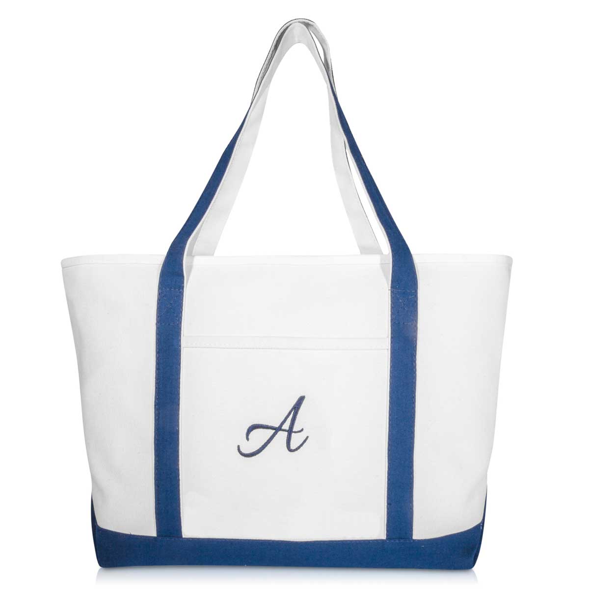 Dalix Initial A-Z Premium Tote Bag in Navy Blue