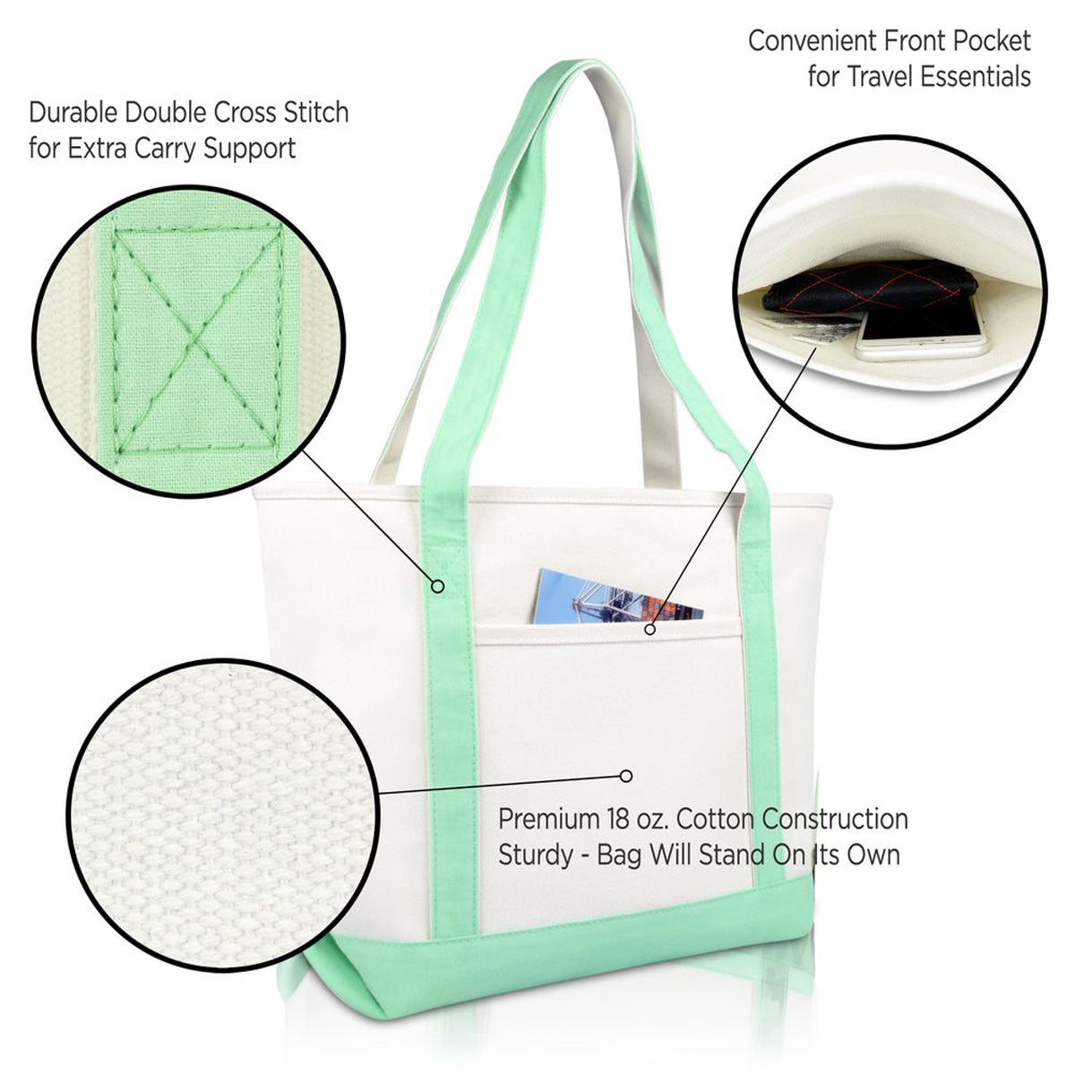 DALIX Daily Shoulder Tote Bag Premium Cotton Canvas | Dalix.com
