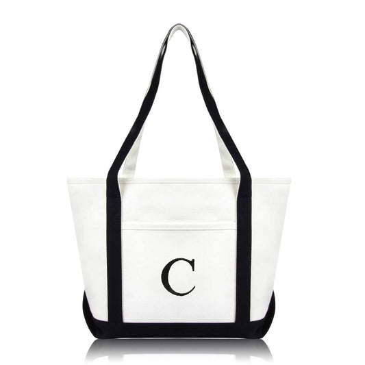 Dalix Medium Personalized Tote Bag Monogrammed Initial Letter - C