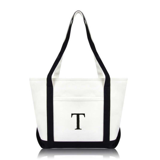 Dalix Medium Personalized Tote Bag Monogrammed Initial Letter - T