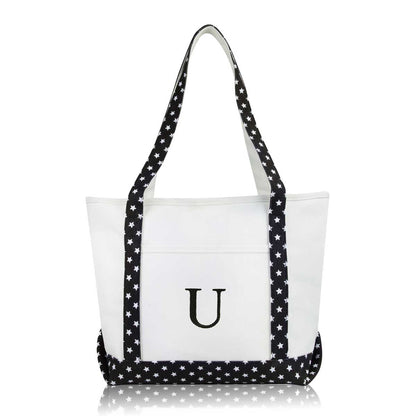 Dalix Medium Personalized Tote Bag Monogrammed Initial Letter - U