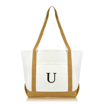 Dalix Medium Personalized Tote Bag Monogrammed Initial Letter - U