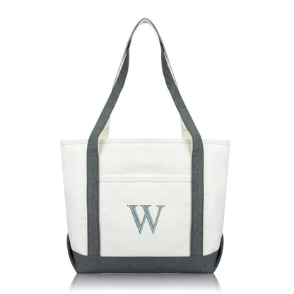 Dalix Medium Personalized Tote Bag Monogrammed Initial Letter - W