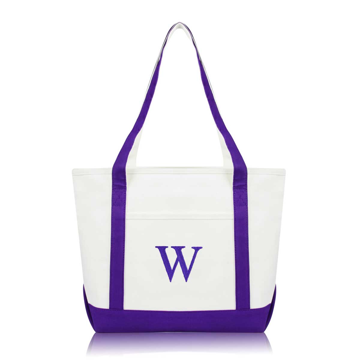 Dalix Medium Personalized Tote Bag Monogrammed Initial Letter - W