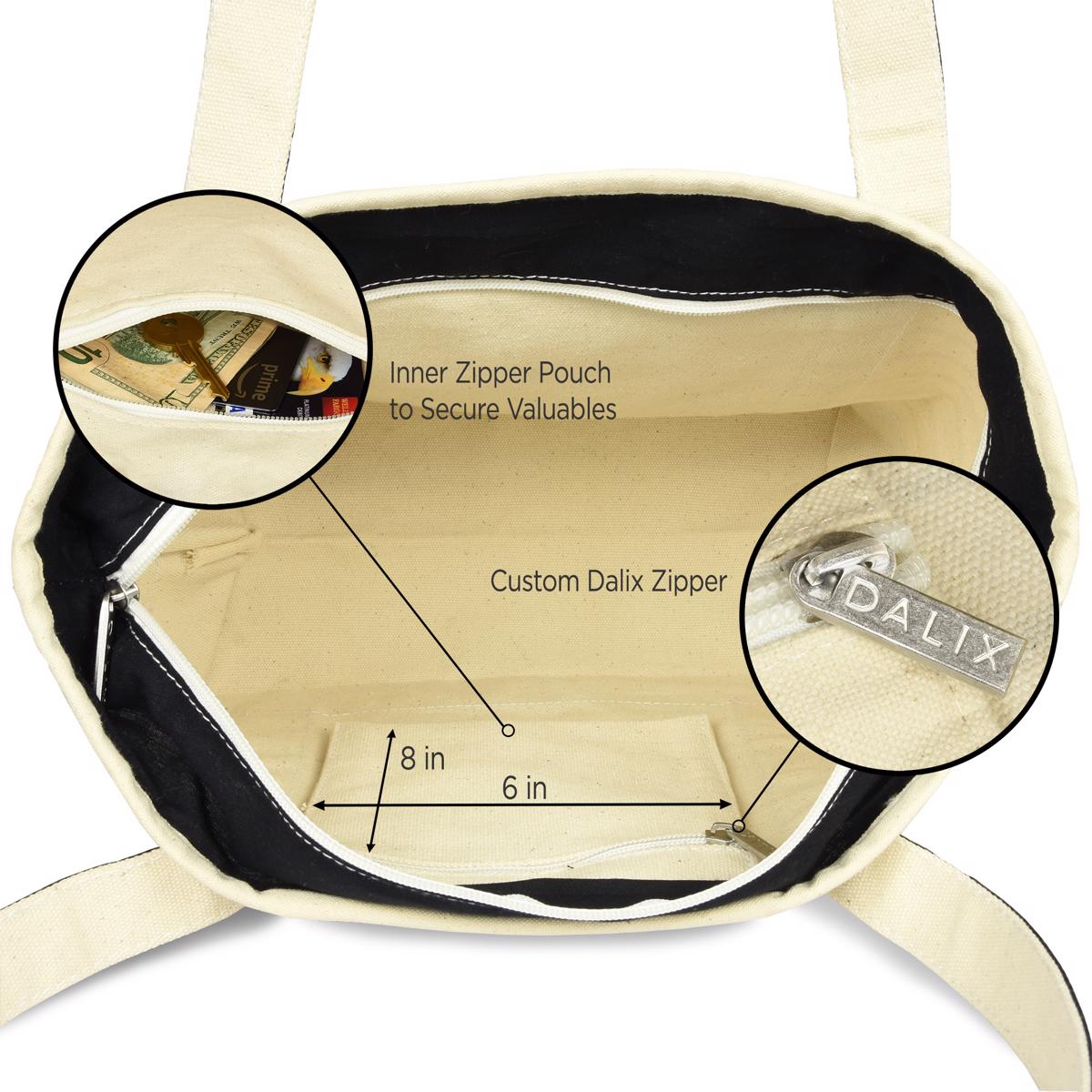 Dalix Medium Personalized Tote Bag Monogrammed Initial Letter - P Black