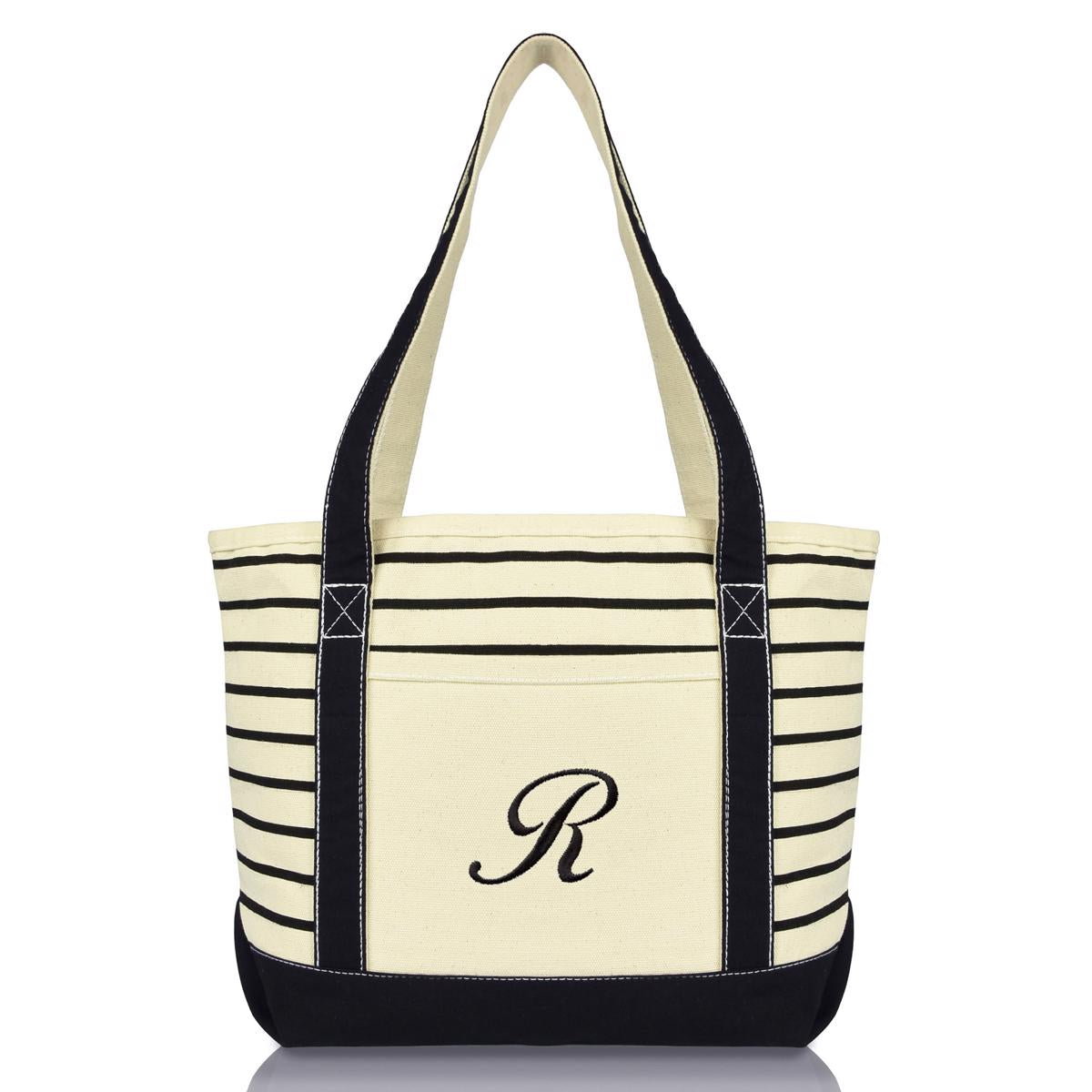 Dalix Striped R-Initial Tote Bag Womens Ballent Letter R