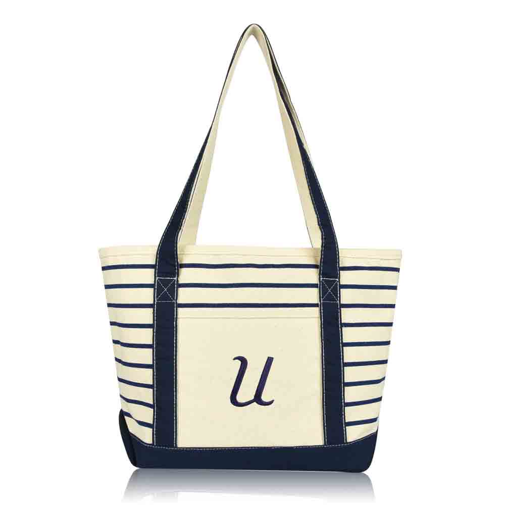 Dalix Striped U-Initial Tote Bag Womens Ballent Letter U