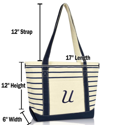 Dalix Striped U-Initial Tote Bag Womens Ballent Letter U