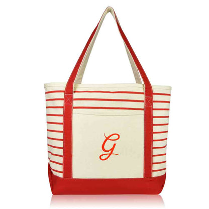 Dalix Striped G-Initial Tote Bag Womens Ballent Letter G
