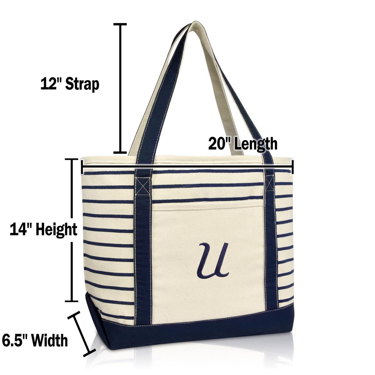 Dalix Striped U-Initial Tote Bag Womens Ballent Letter U