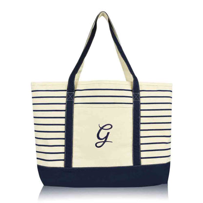Dalix Striped G-Initial Tote Bag Womens Ballent Letter G