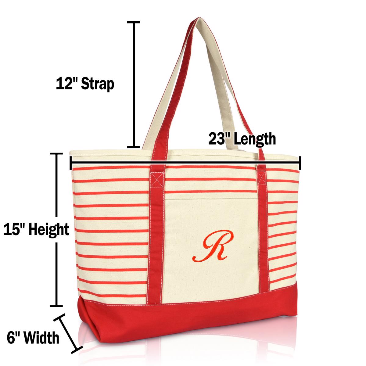 Dalix Striped R-Initial Tote Bag Womens Ballent Letter R