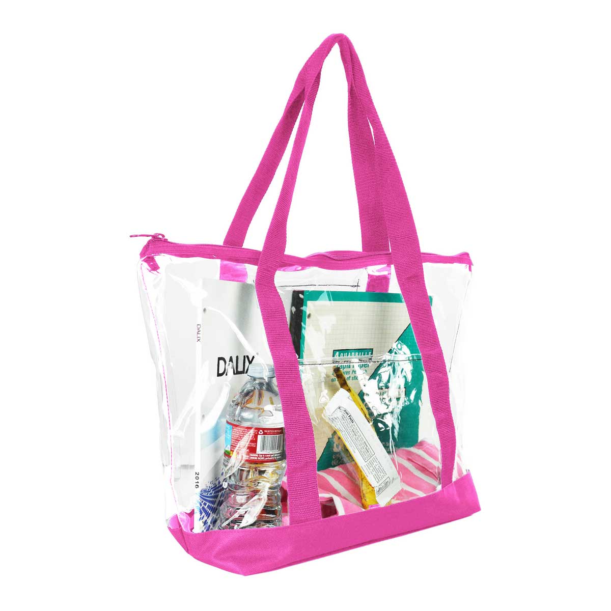 Dalix Clear Shopping Bag Security Work Tote Shoulder Bag Womens Handbag Hot Pink