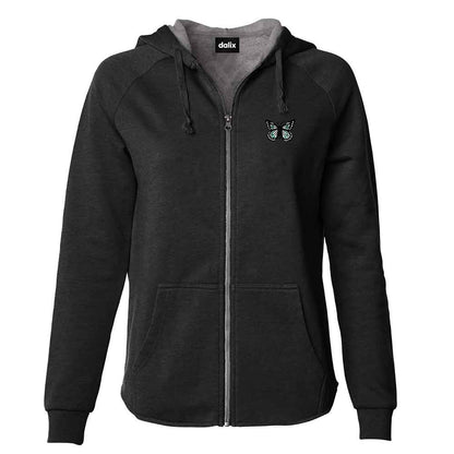 Dalix Butterfly Embroidered Fleece Zip Hoodie Cold Fall Winter Women in Bone XS X-Small