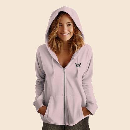Dalix Butterfly Embroidered Fleece Zip Hoodie Cold Fall Winter Women in Shadow M Medium