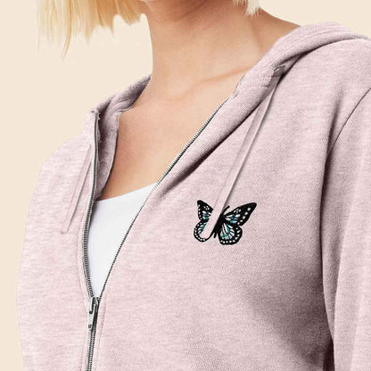 Dalix Butterfly Embroidered Fleece Zip Hoodie Cold Fall Winter Women in Shadow XL X-Large