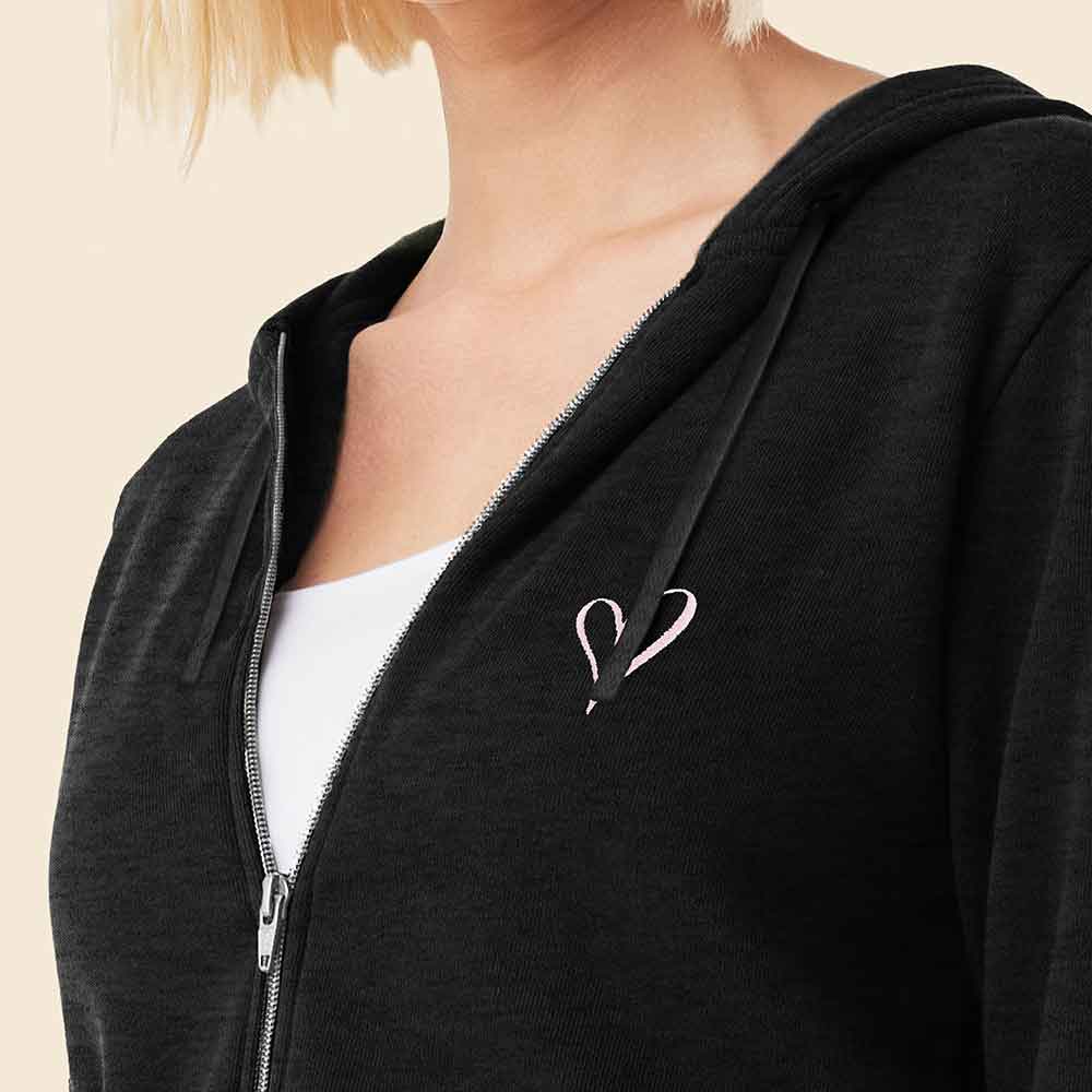 Dalix Heart Embroidered Fleece Zip Washed Hoodie Cold Fall Winter Women in Black 2XL XX-Large