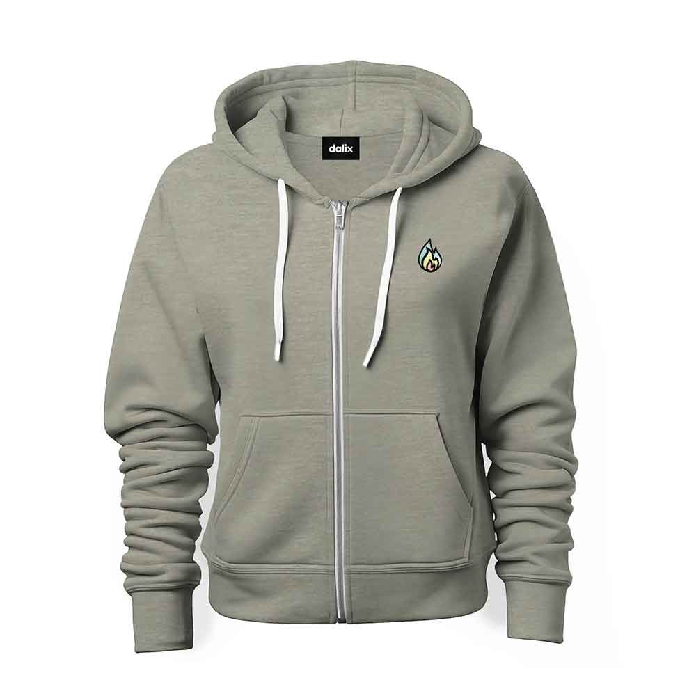 Dalix Fire Embroidered Hoodie Fleece Sweatshirt Zip Front Mens in Silver 2XL XX-Large