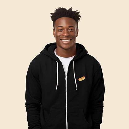 Dalix Hot Dog Embroidered Zip Hoodie Fleece Long Sleeve Pocket Warm Soft Mens in Black 2XL XX-Large