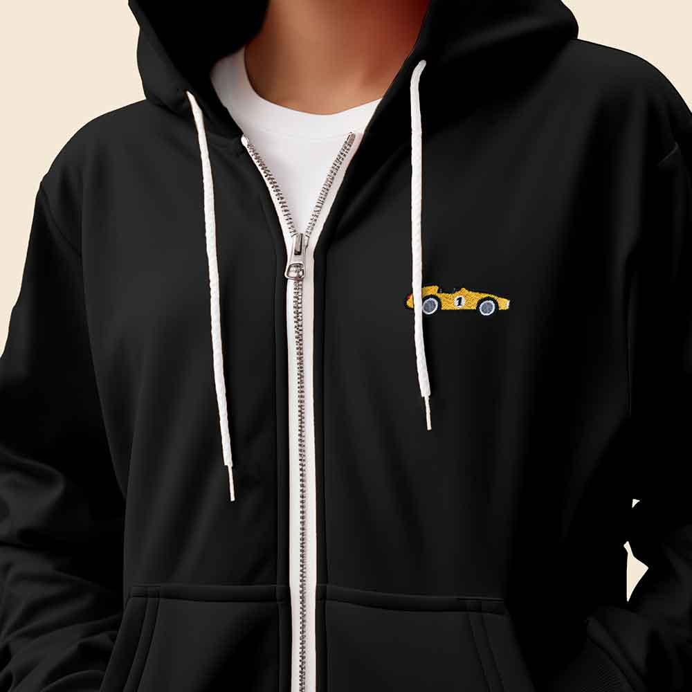 Dalix Race Car Embroidered Zip Hoodie Soft Fleece Hood Sweatshirt Mens in Gold S Small