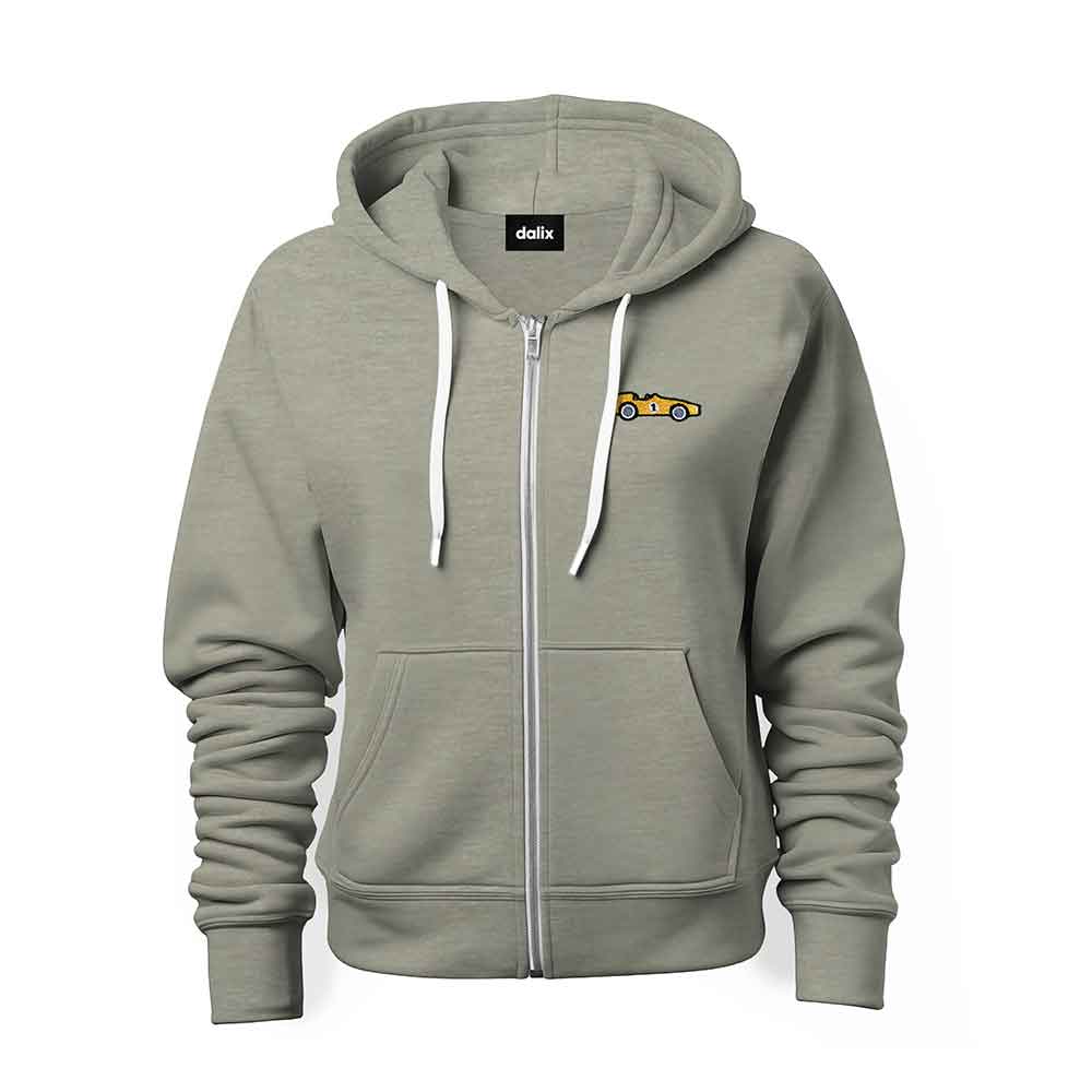 Dalix Race Car Embroidered Zip Hoodie Soft Fleece Hood Sweatshirt Mens in Silver 2XL XX-Large