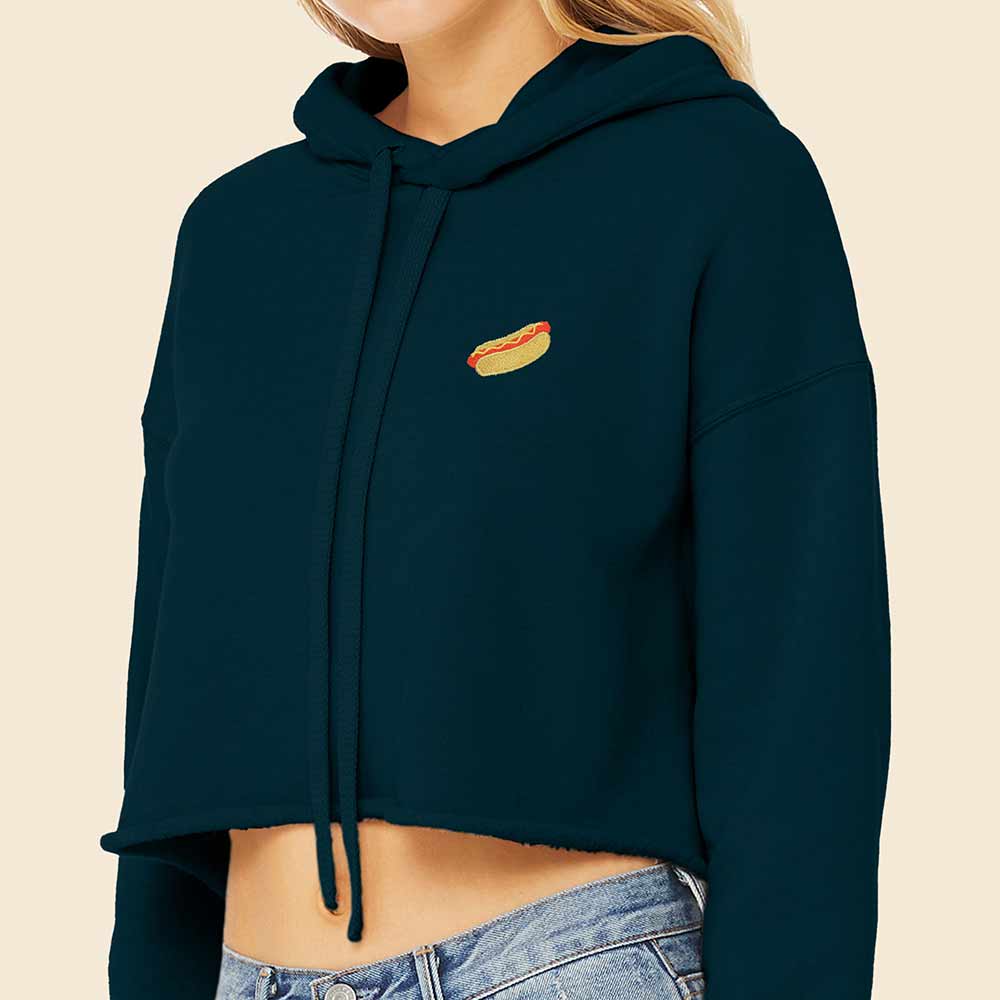 Dalix Hot Dog Ghost Embroidered Fleece Cropped Hoodie Cold Fall Winter Women in Atlantic Green 2XL XX-Large