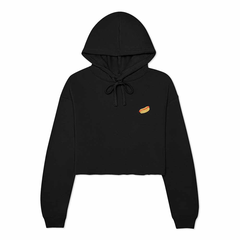 Dalix Hot Dog Ghost Embroidered Fleece Cropped Hoodie Cold Fall Winter Women in Black 2XL XX-Large