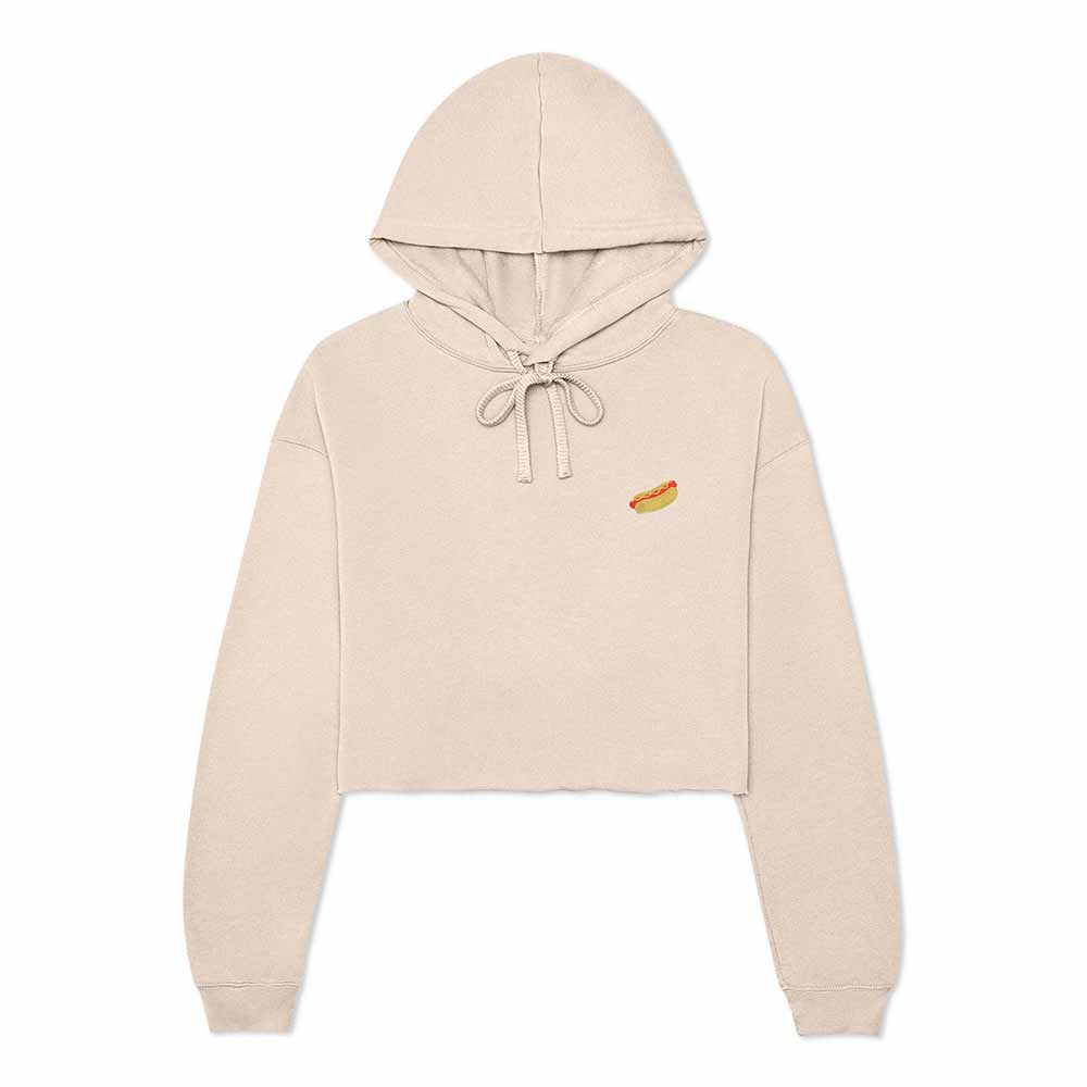 Dalix Hot Dog Ghost Embroidered Fleece Cropped Hoodie Cold Fall Winter Women in Heather Dust 2XL XX-Large