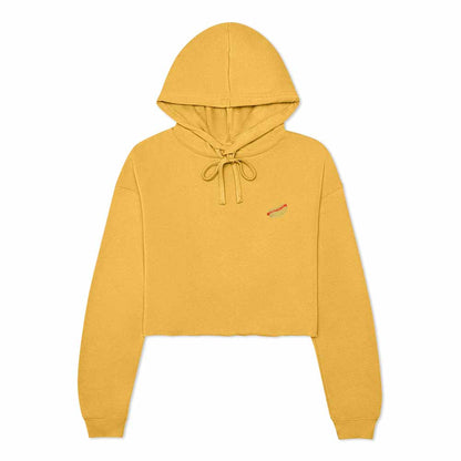 Dalix Hot Dog Ghost Embroidered Fleece Cropped Hoodie Cold Fall Winter Women in Heather Mustard 2XL XX-Large