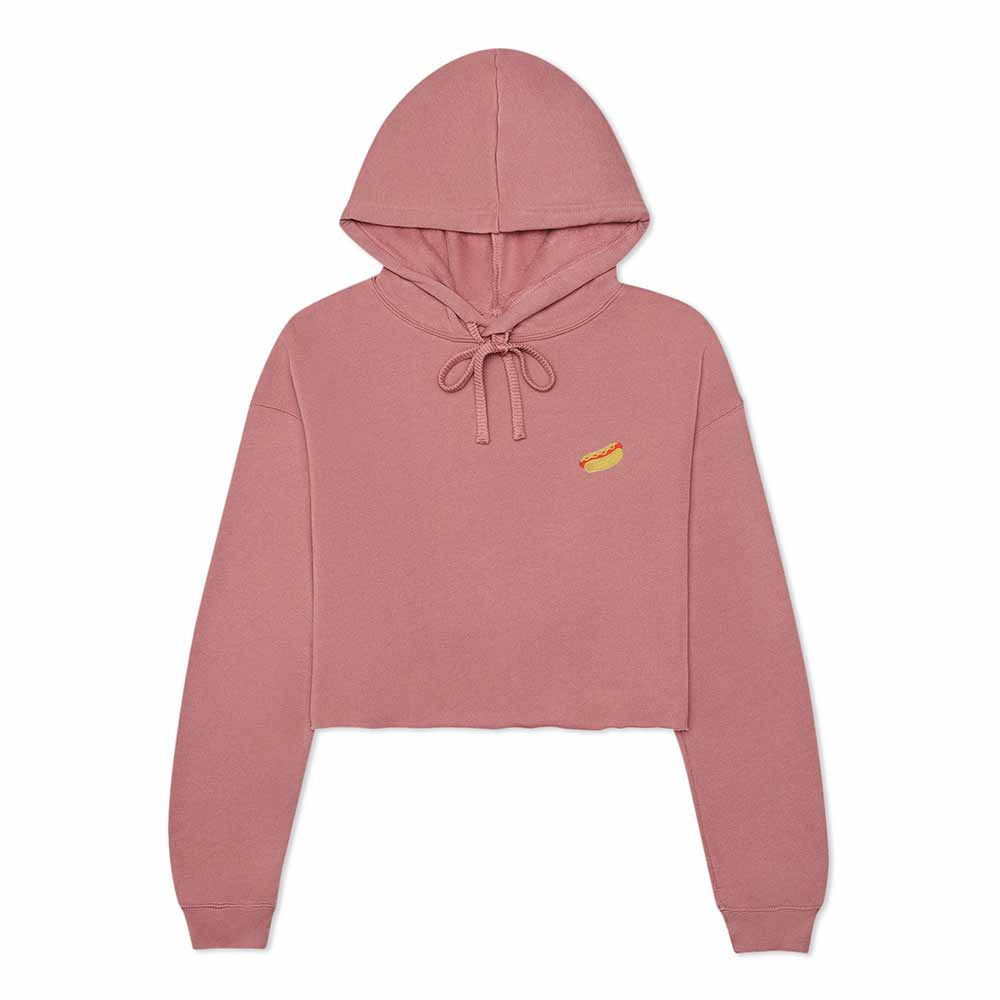 Dalix Hot Dog Ghost Embroidered Fleece Cropped Hoodie Cold Fall Winter Women in Mauve 2XL XX-Large