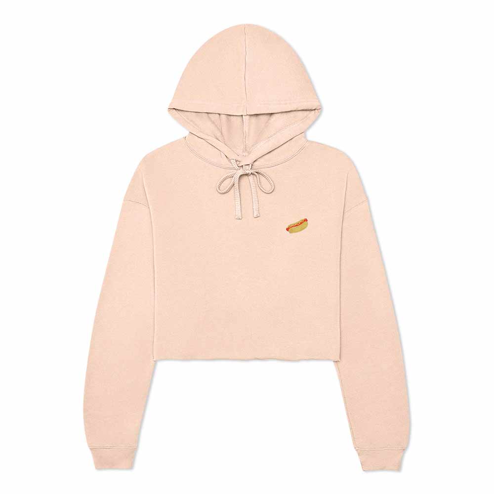 Dalix Hot Dog Ghost Embroidered Fleece Cropped Hoodie Cold Fall Winter Women in Peach 2XL XX-Large