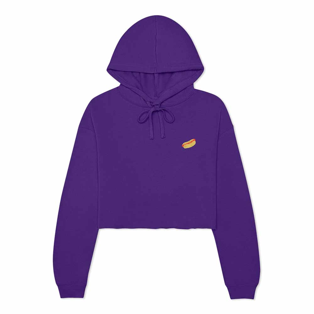 Dalix Hot Dog Ghost Embroidered Fleece Cropped Hoodie Cold Fall Winter Women in Team Purple 2XL XX-Large