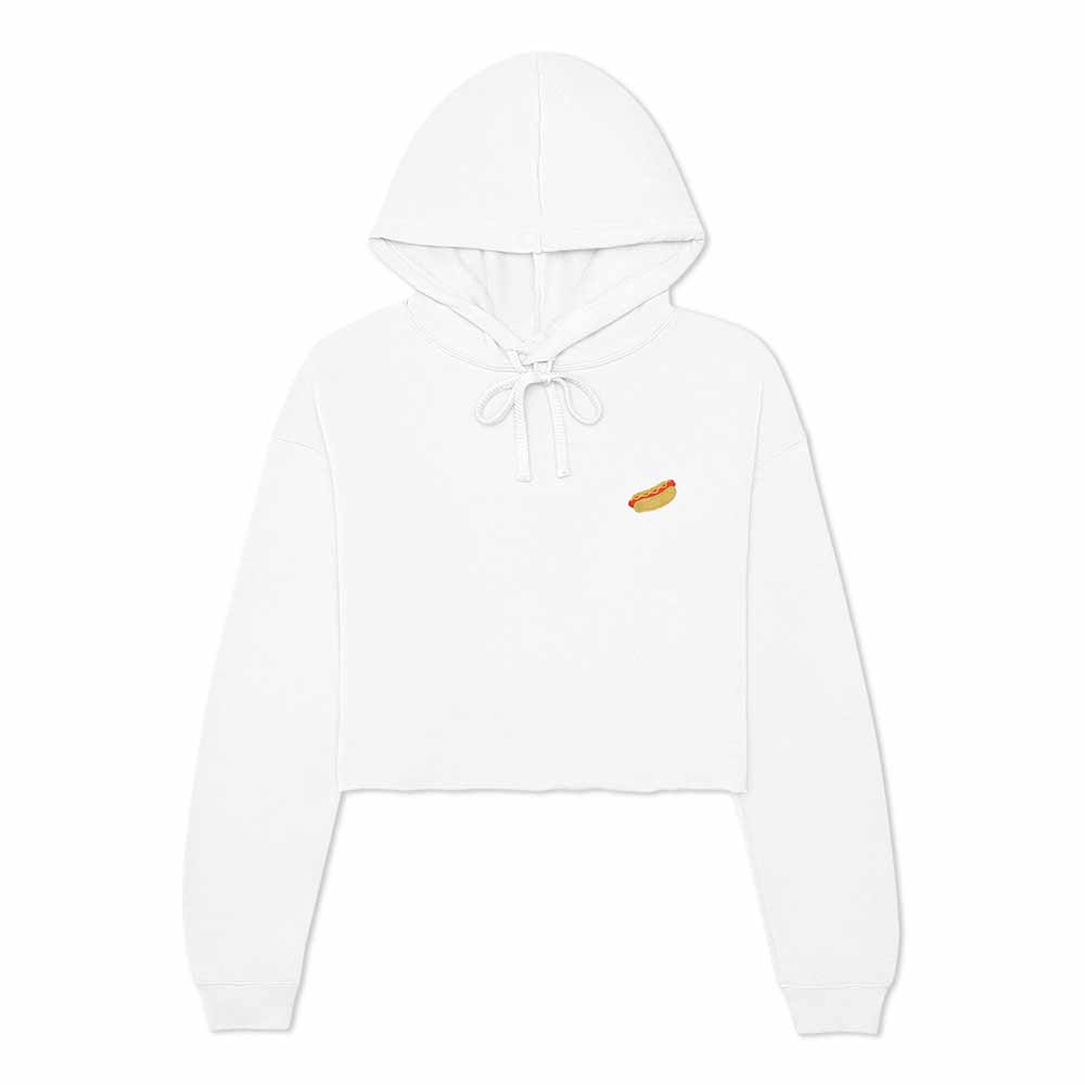 Dalix Hot Dog Ghost Embroidered Fleece Cropped Hoodie Cold Fall Winter Women in White 2XL XX-Large