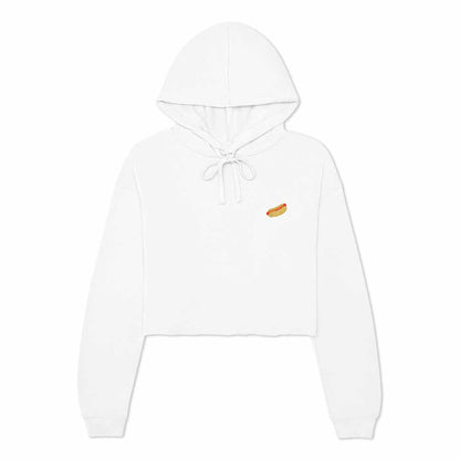 Dalix Hot Dog Ghost Embroidered Fleece Cropped Hoodie Cold Fall Winter Women in White 2XL XX-Large