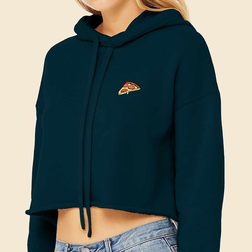 Dalix Pizza Embroidered Fleece Cropped Hoodie Cold Fall Winter Women in Atlantic Green 2XL XX-Large