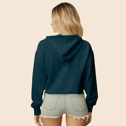 Dalix Pizza Embroidered Fleece Cropped Hoodie Cold Fall Winter Women in Atlantic Green 2XL XX-Large