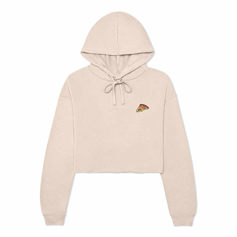 Dalix Pizza Embroidered Fleece Cropped Hoodie Cold Fall Winter Women in Heather Dust 2XL XX-Large