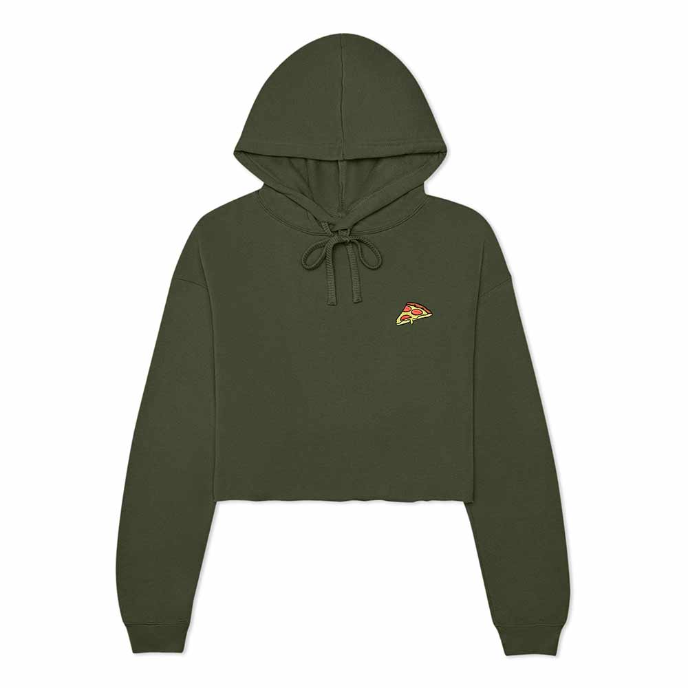 Dalix Pizza Embroidered Fleece Cropped Hoodie Cold Fall Winter Women in Military Green 2XL XX-Large