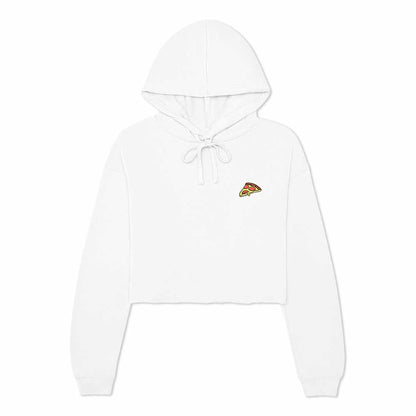 Dalix Pizza Embroidered Fleece Cropped Hoodie Cold Fall Winter Women in White 2XL XX-Large