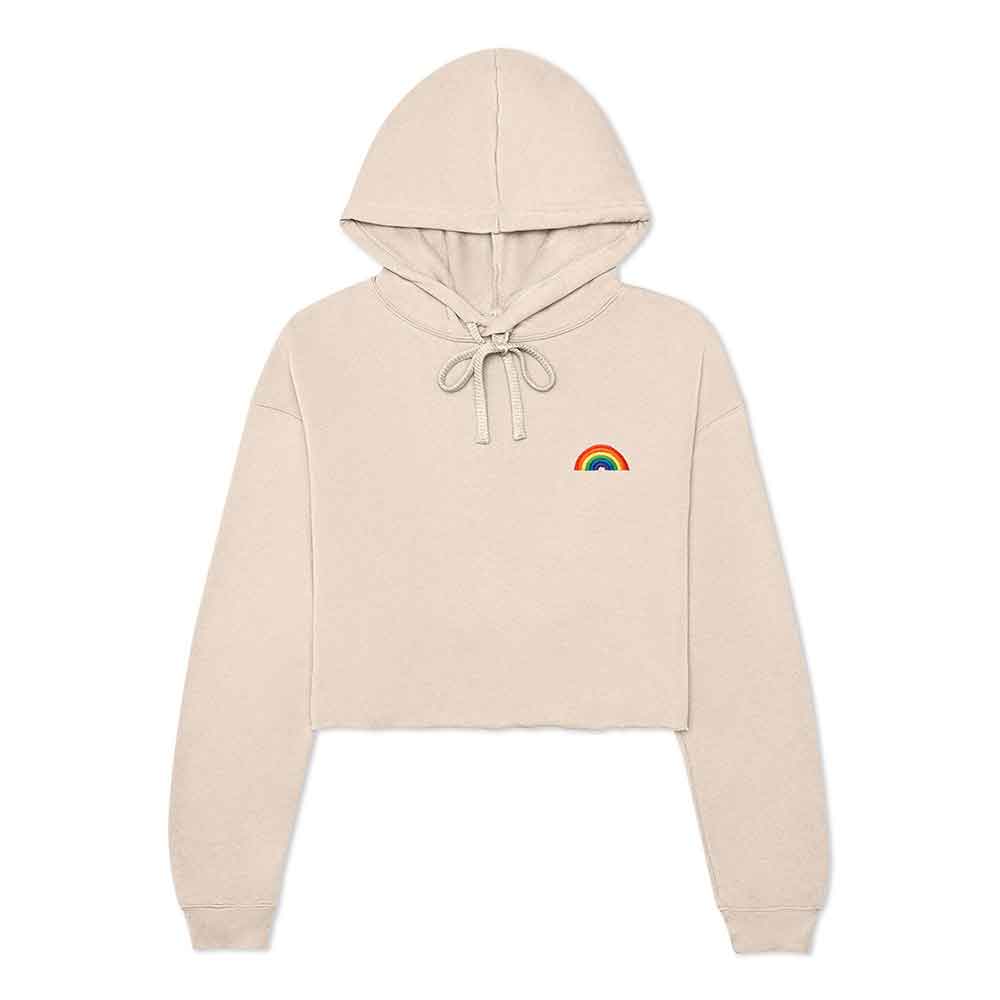 Dalix Rainbow Embroidered Fleece Cropped Hoodie Cold Fall Winter Women in Peach S Small