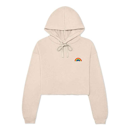 Dalix Rainbow Embroidered Fleece Cropped Hoodie Cold Fall Winter Women in Peach XL X-Large