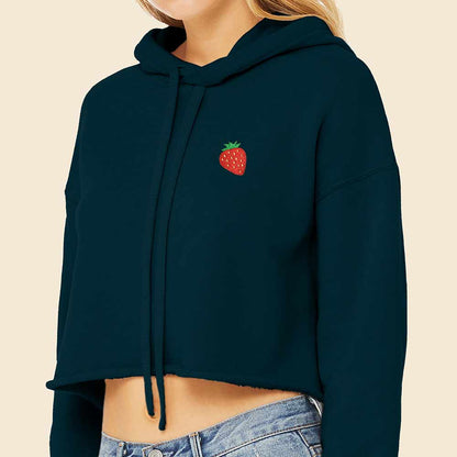 Dalix Strawberry Embroidered Fleece Cropped Hoodie Cold Fall Winter Women in Atlantic Green 2XL XX-Large