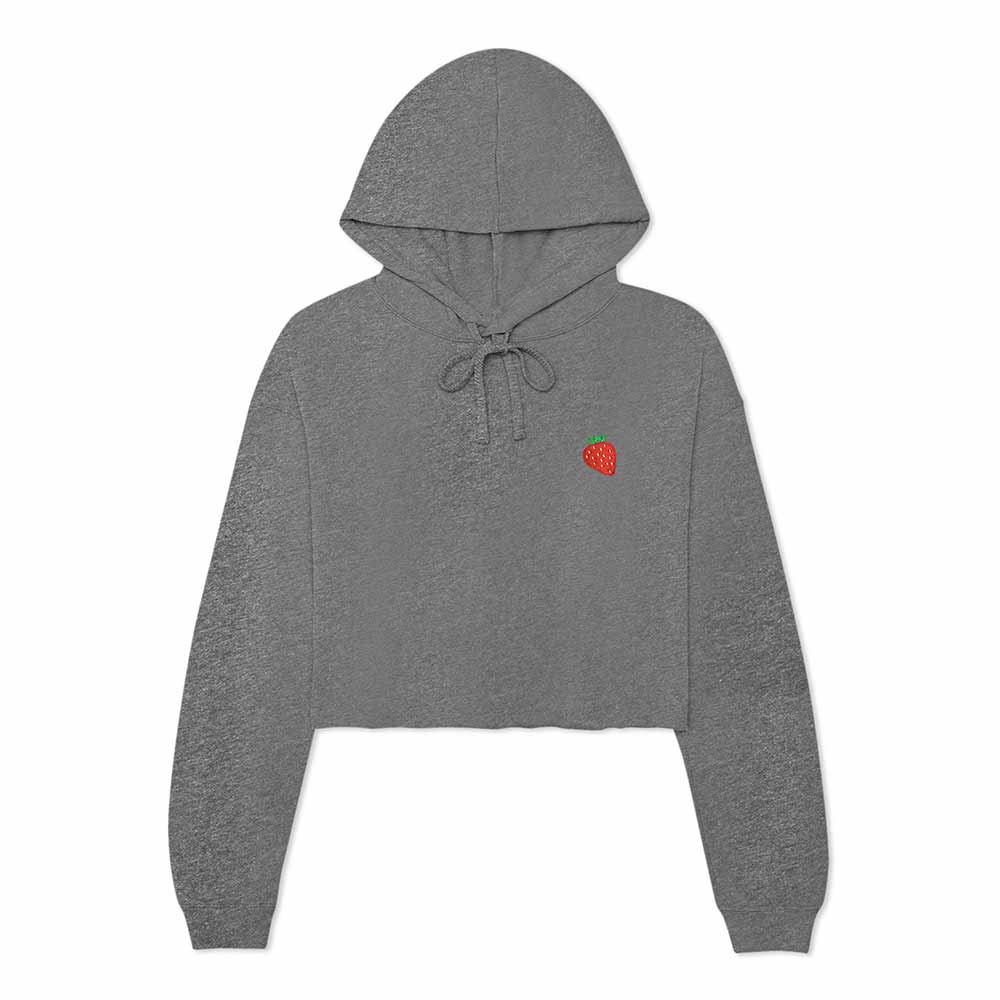 Dalix Strawberry Embroidered Fleece Cropped Hoodie Cold Fall Winter Women in Deep Heather 2XL XX-Large