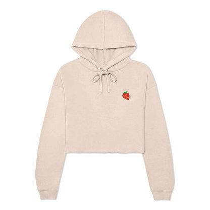 Dalix Strawberry Embroidered Fleece Cropped Hoodie Cold Fall Winter Women in Heather Dust 2XL XX-Large